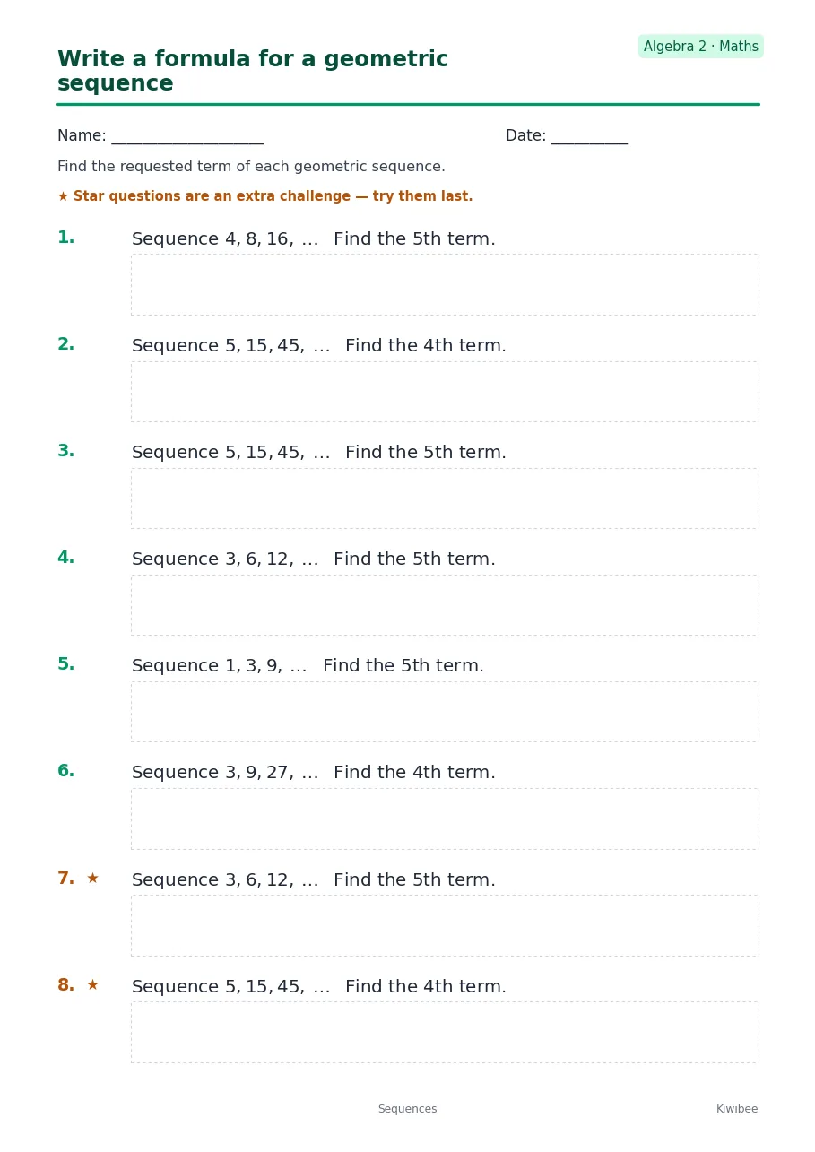 Write a formula for a geometric sequence
