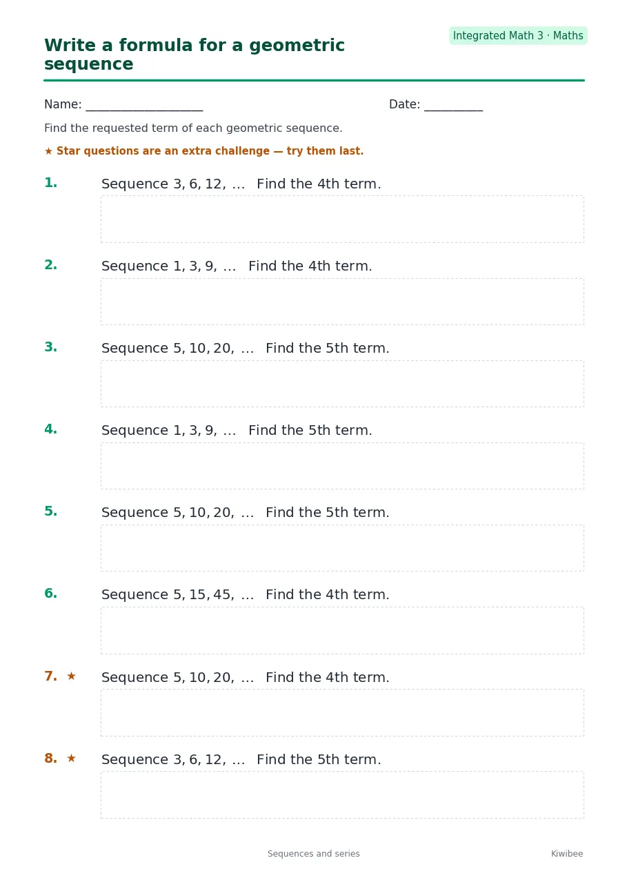 Write a formula for a geometric sequence