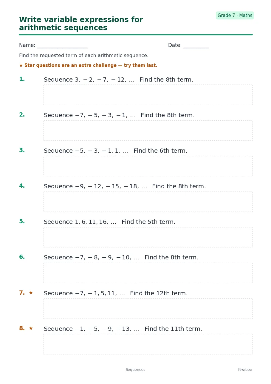Write variable expressions for arithmetic sequences
