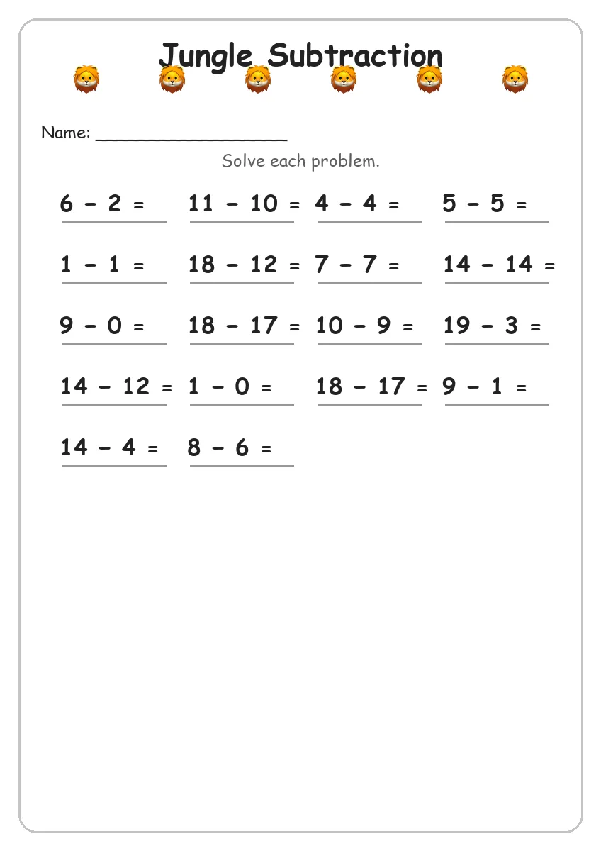Jungle Subtraction (Grade 1)