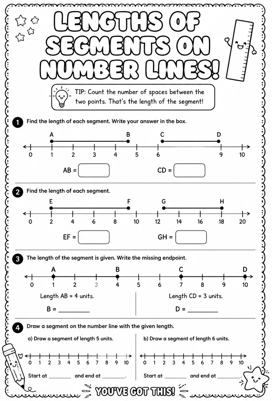 Lengths of segments on number lines