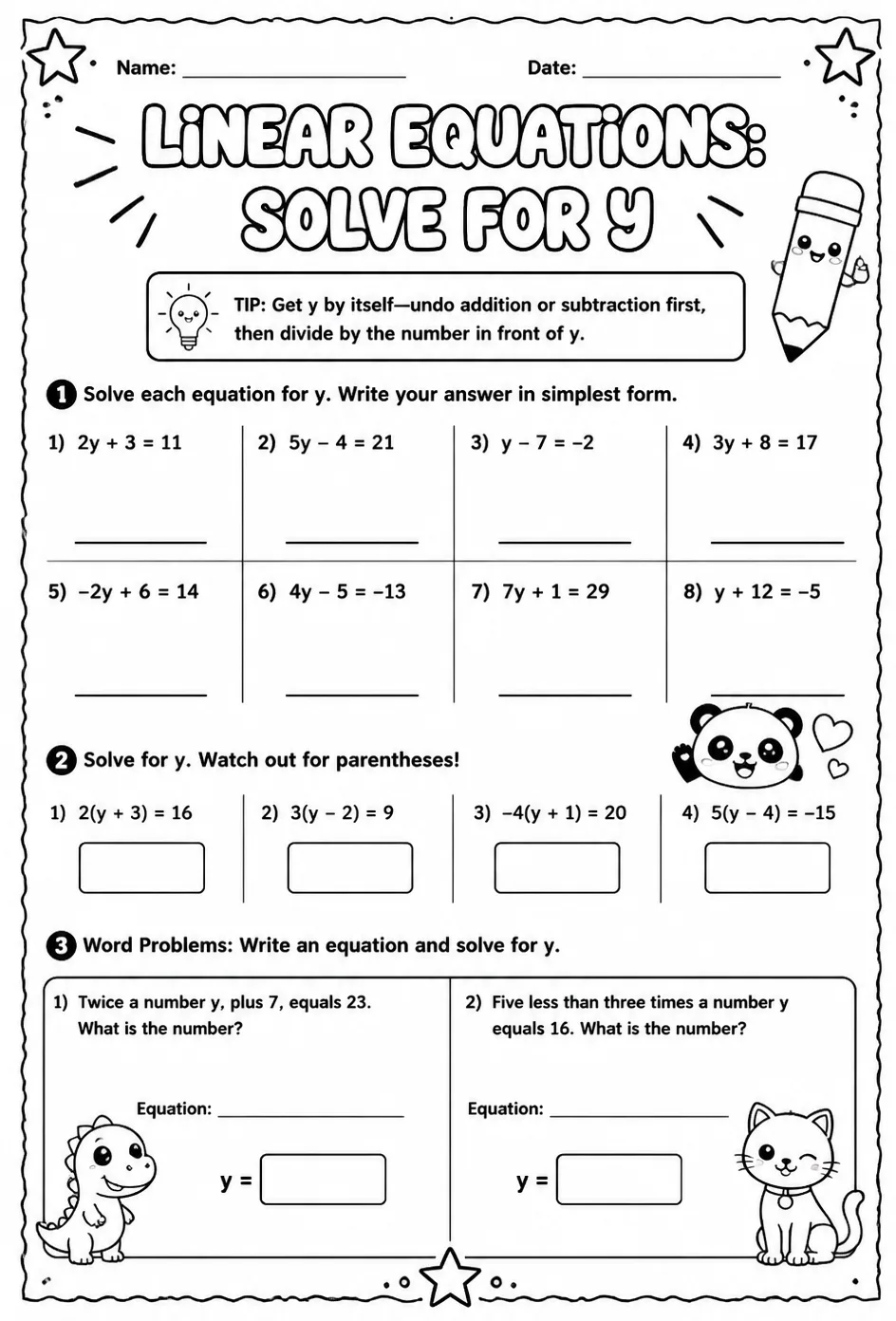 Linear equations: solve for y