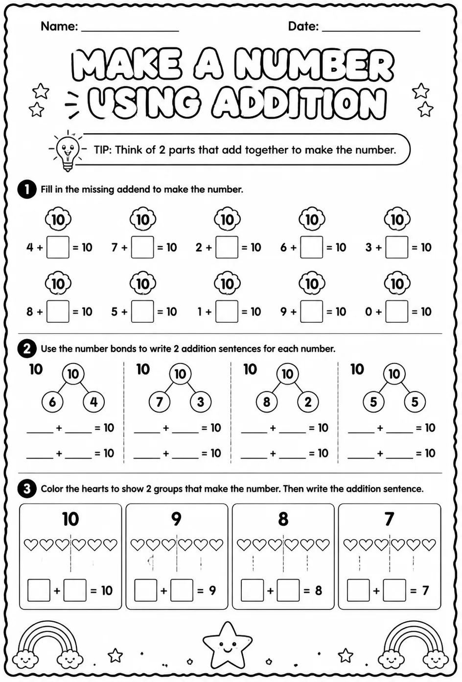Make a number using addition - sums up to 10