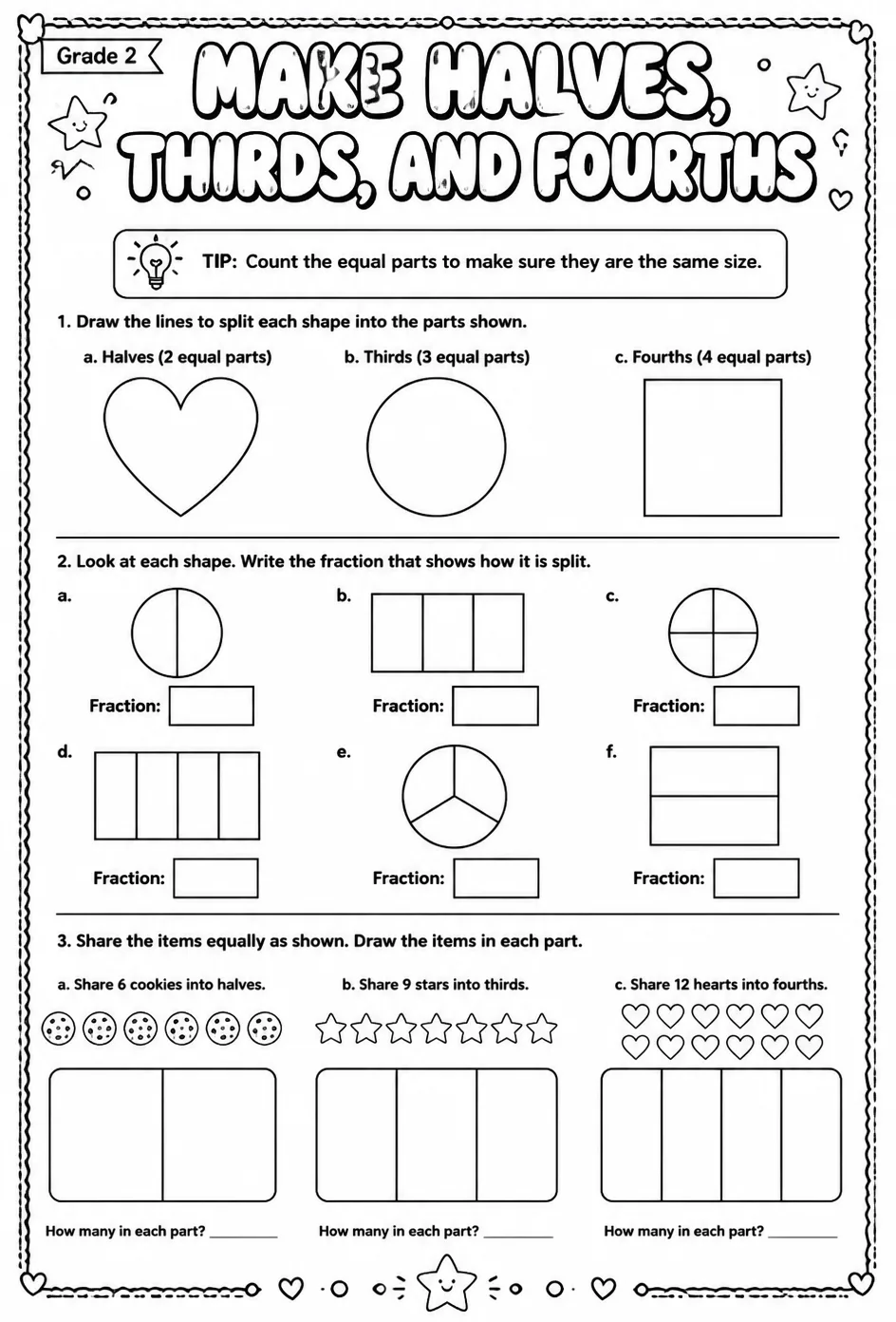 Make halves, thirds, and fourths