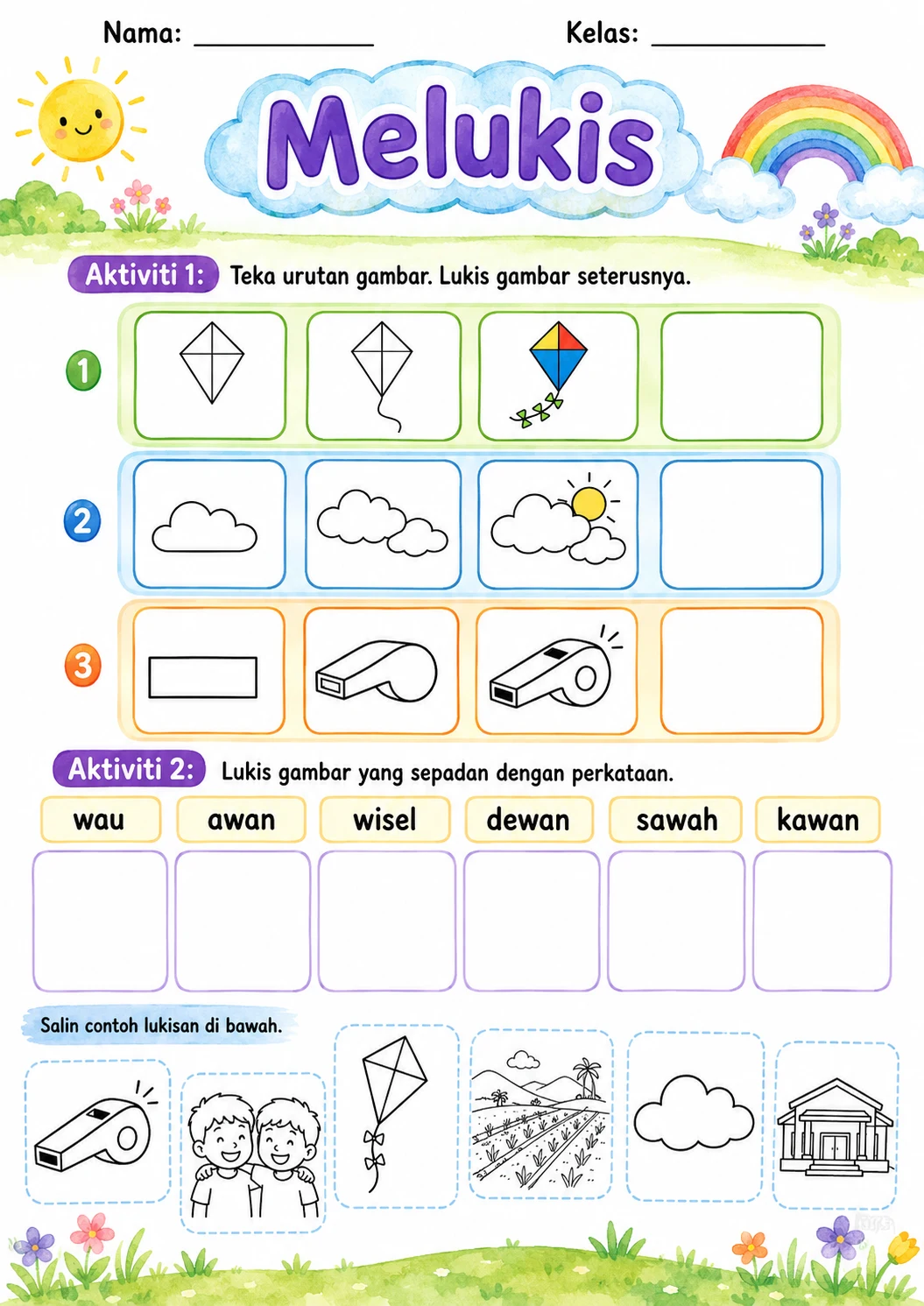 Malay Letter W Phonics Worksheets Pack