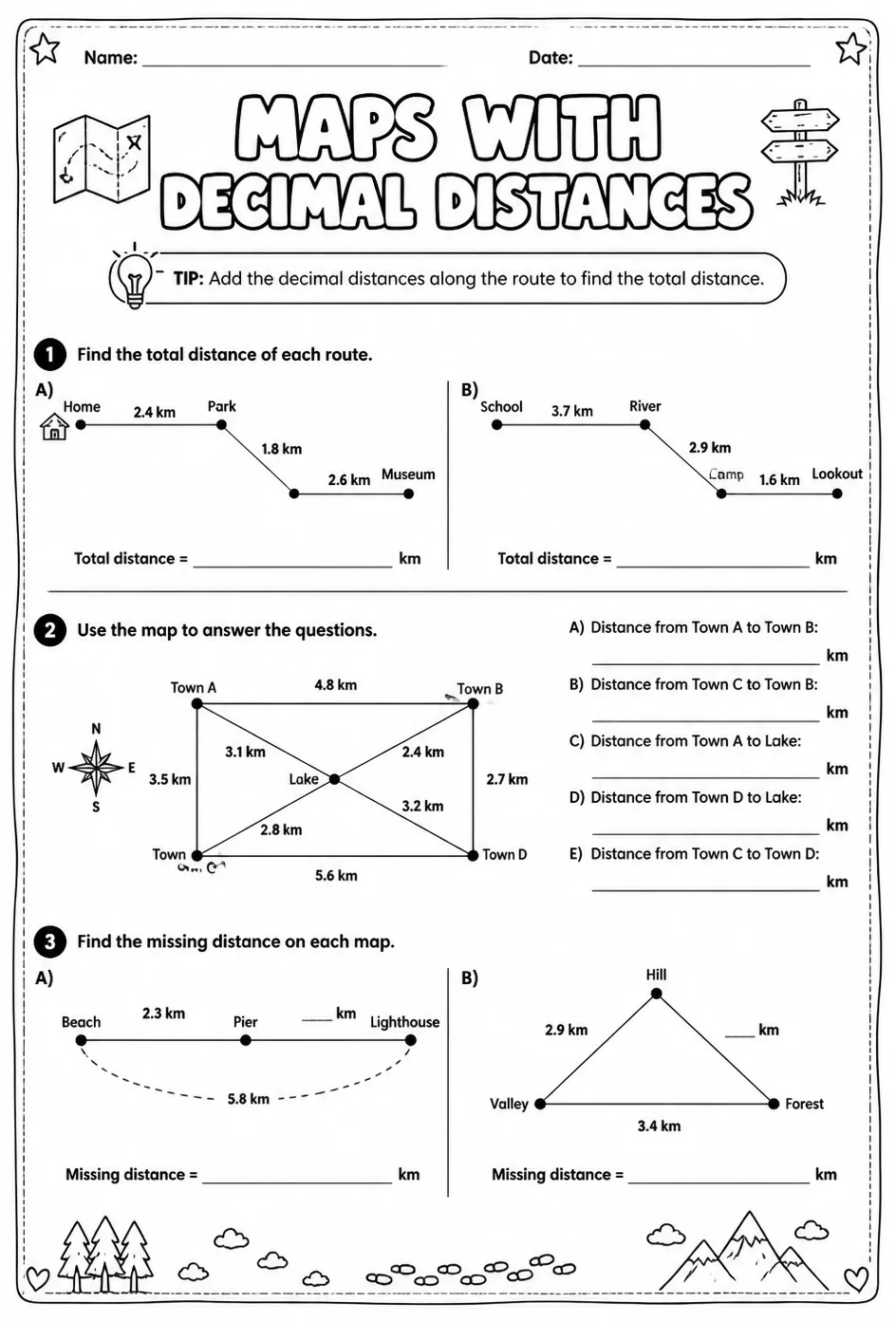 Maps with decimal distances