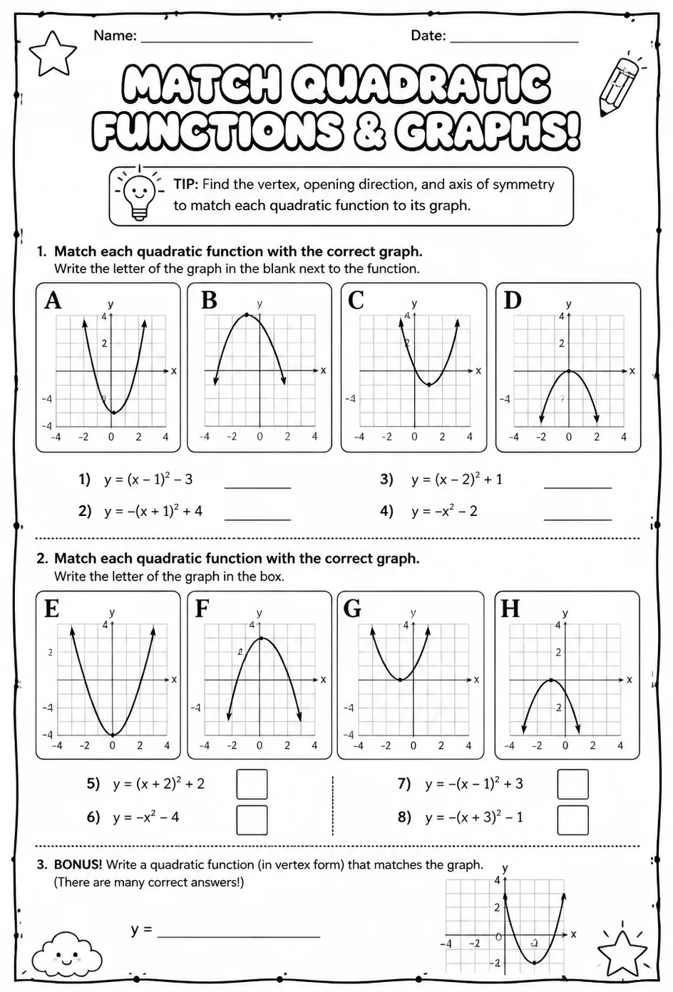 Match quadratic functions and graphs