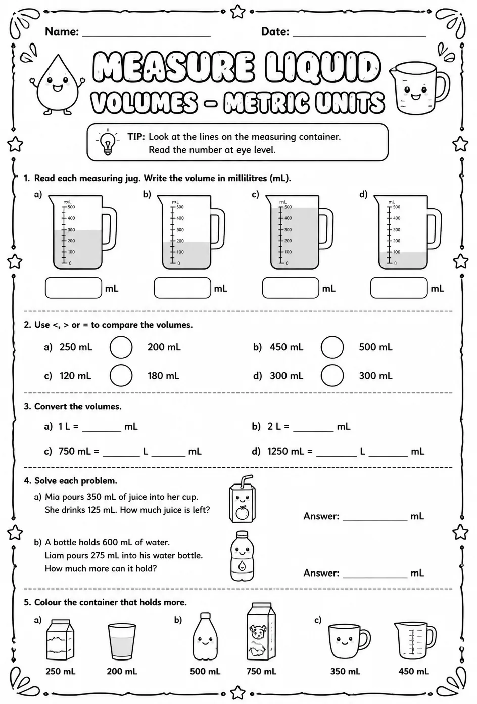 Measure liquid volumes - metric units