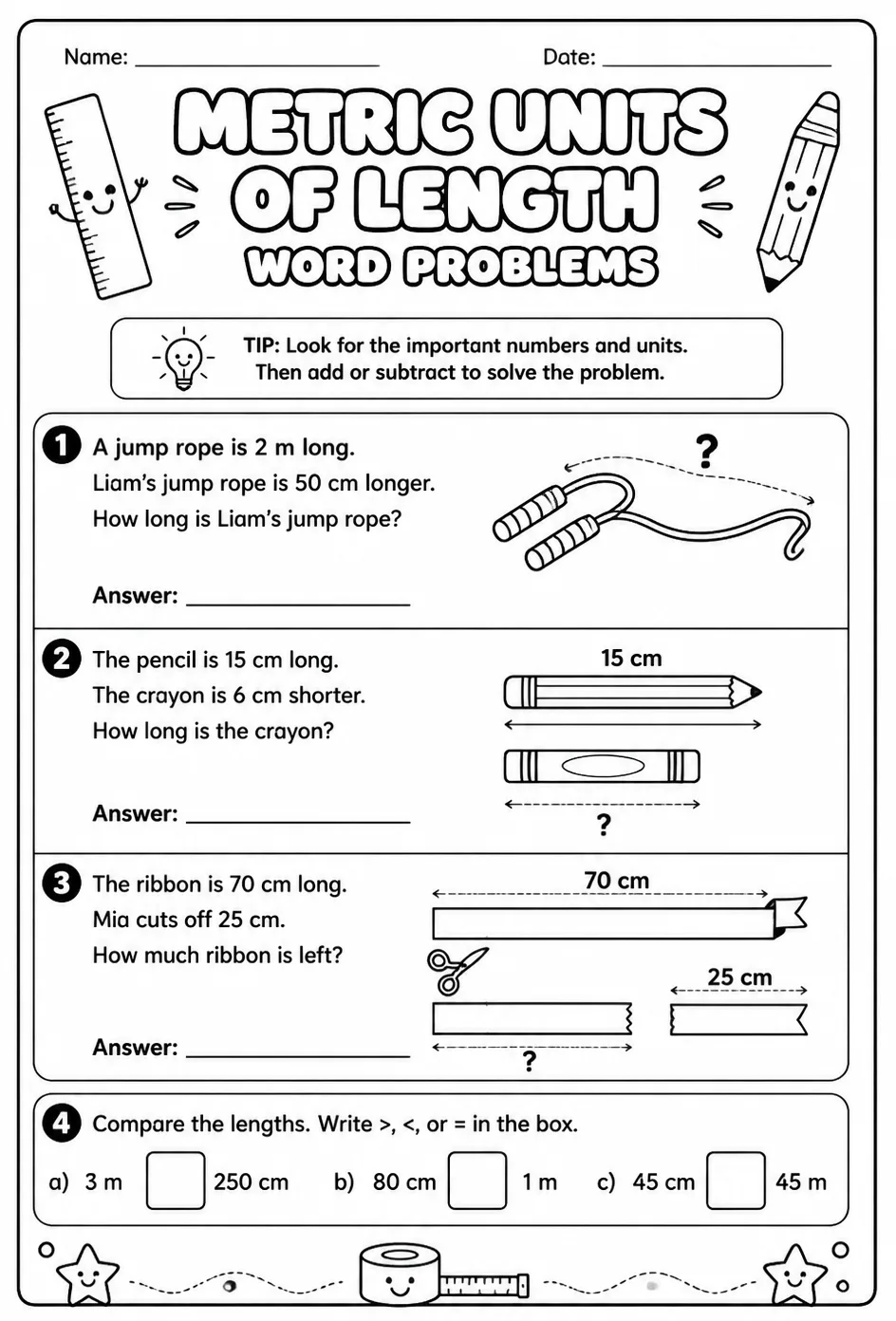 Metric units of length: word problems