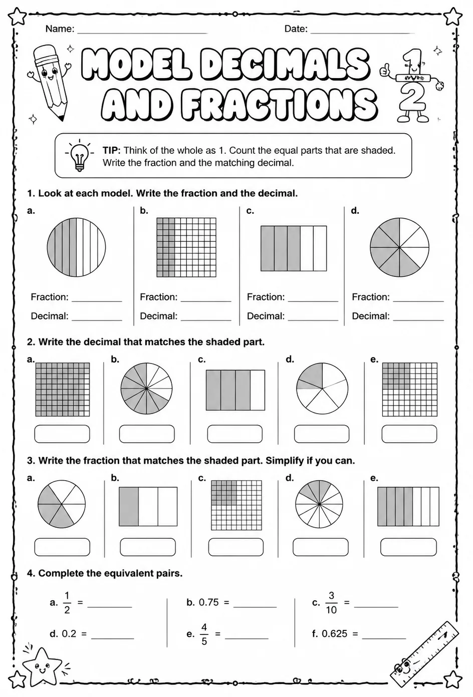 Model decimals and fractions