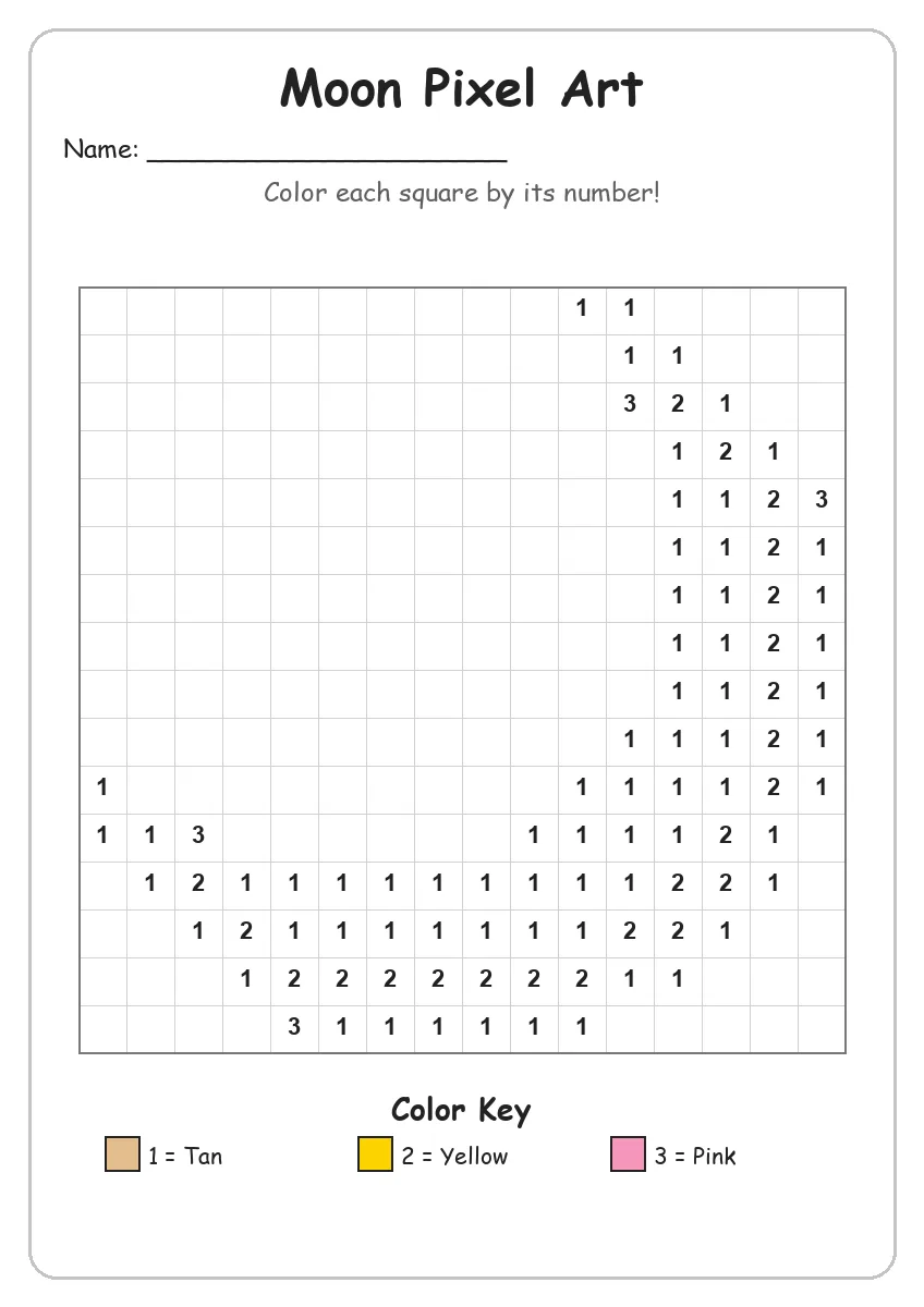 Moon Pixel Art — Color by Number (Kindergarten)