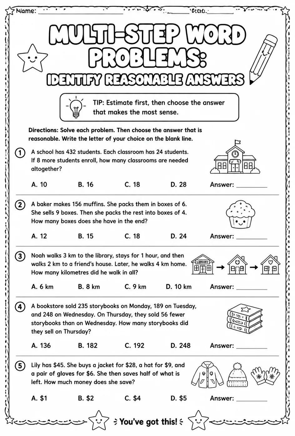 Multi-step word problems: identify reasonable answers