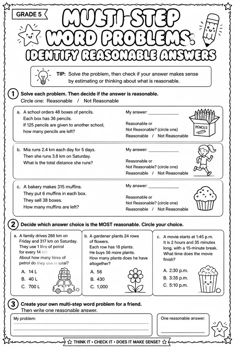 Multi-step word problems: identify reasonable answers
