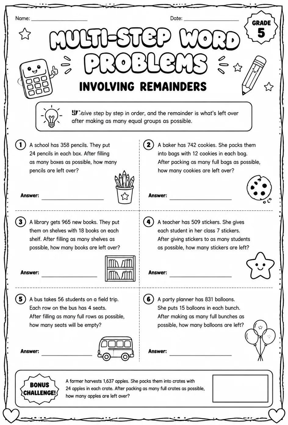 Multi-step word problems involving remainders