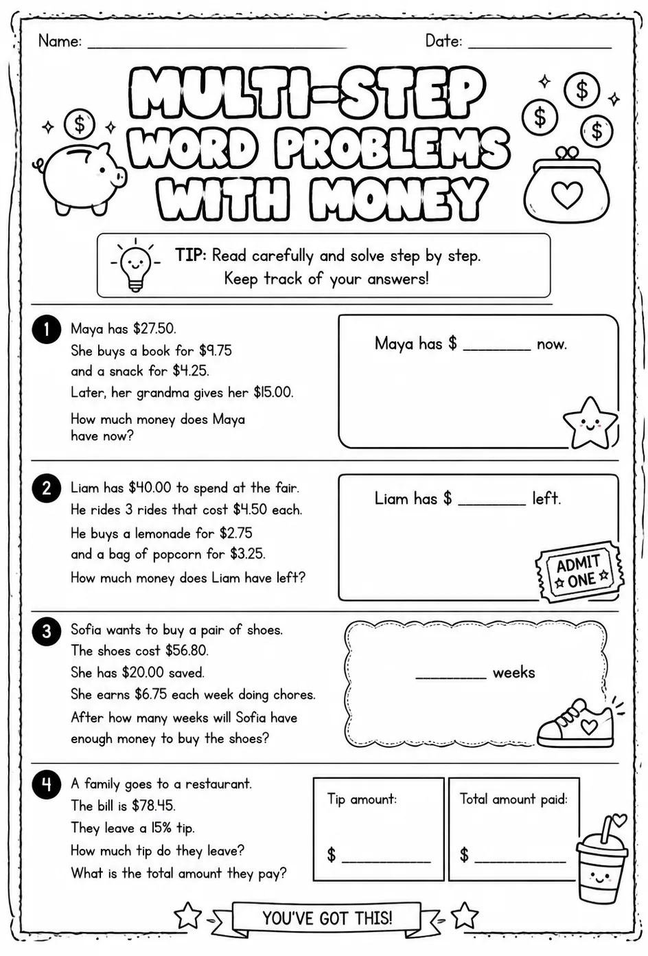 Multi-step word problems with money