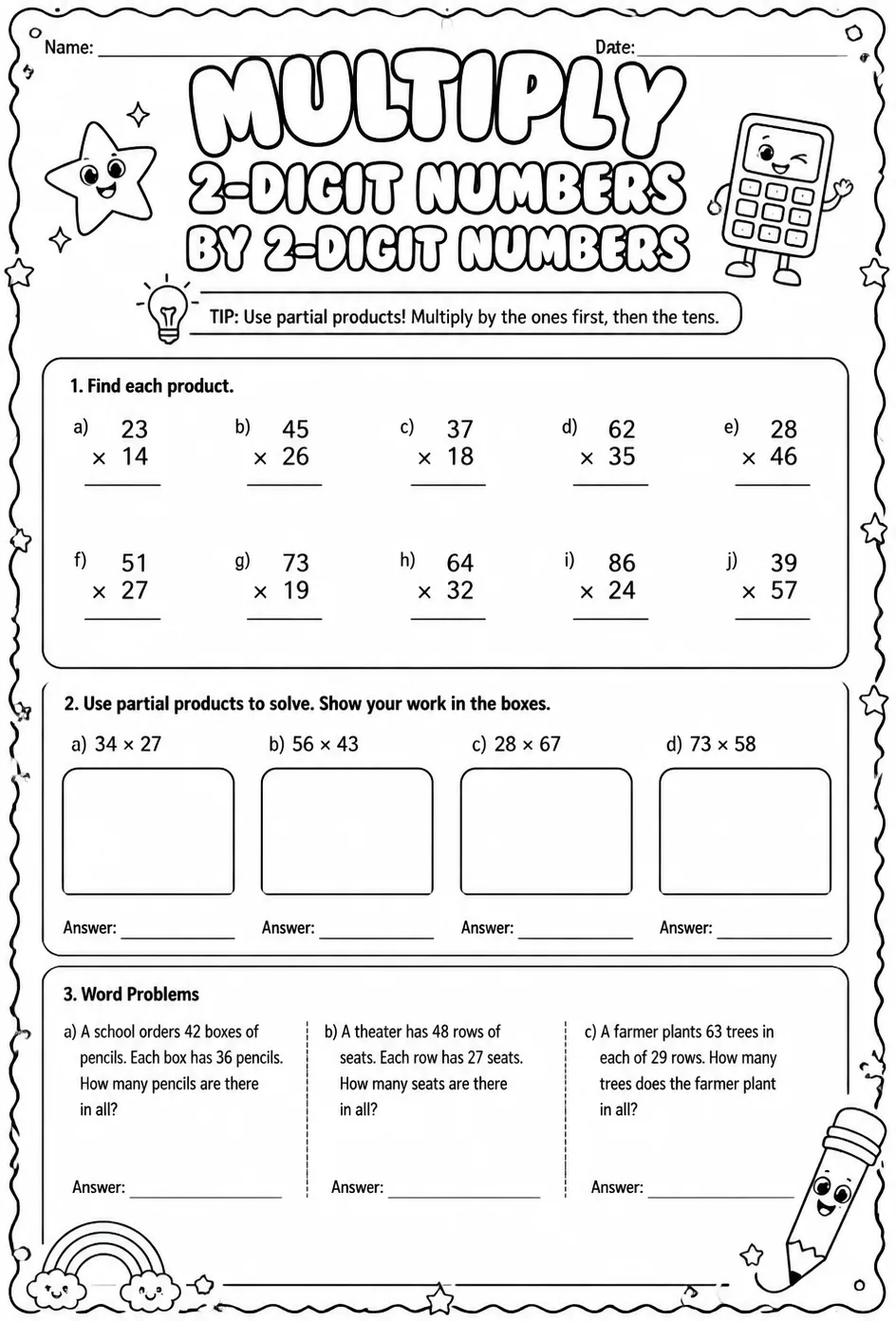 Multiply 2-digit numbers by 2-digit numbers