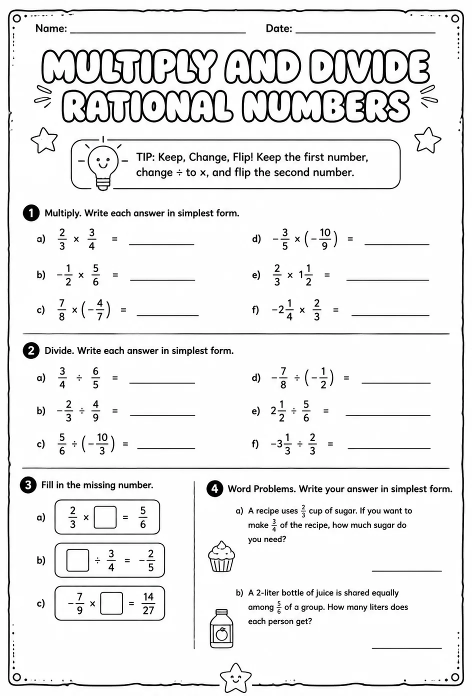 Multiply and divide rational numbers