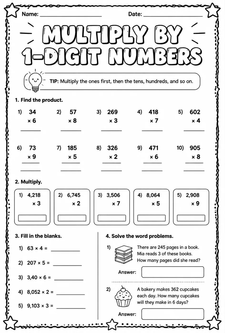 Multiply by 1-digit numbers