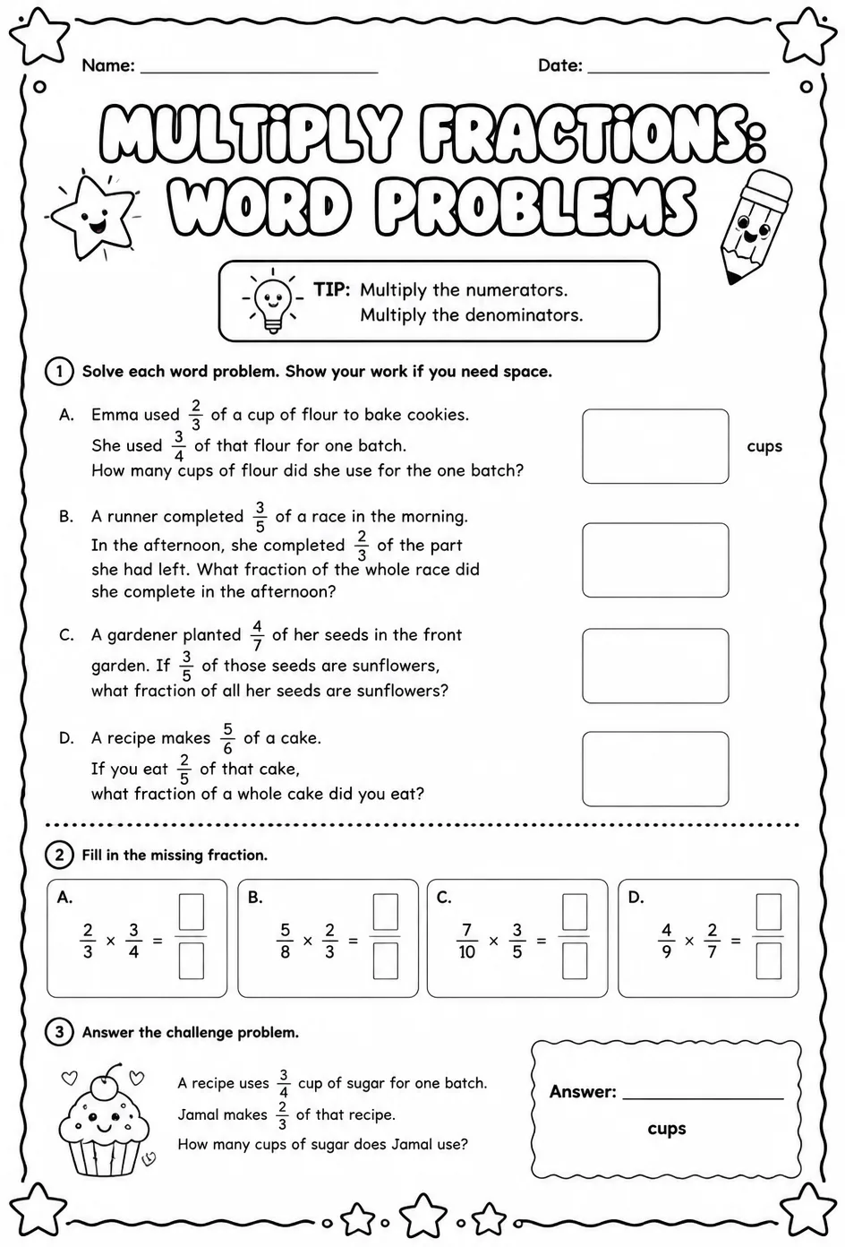 Multiply fractions: word problems