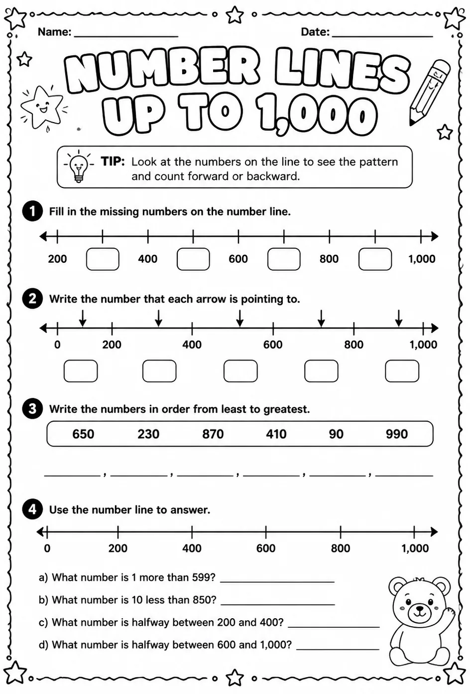 Number lines - up to 1,000