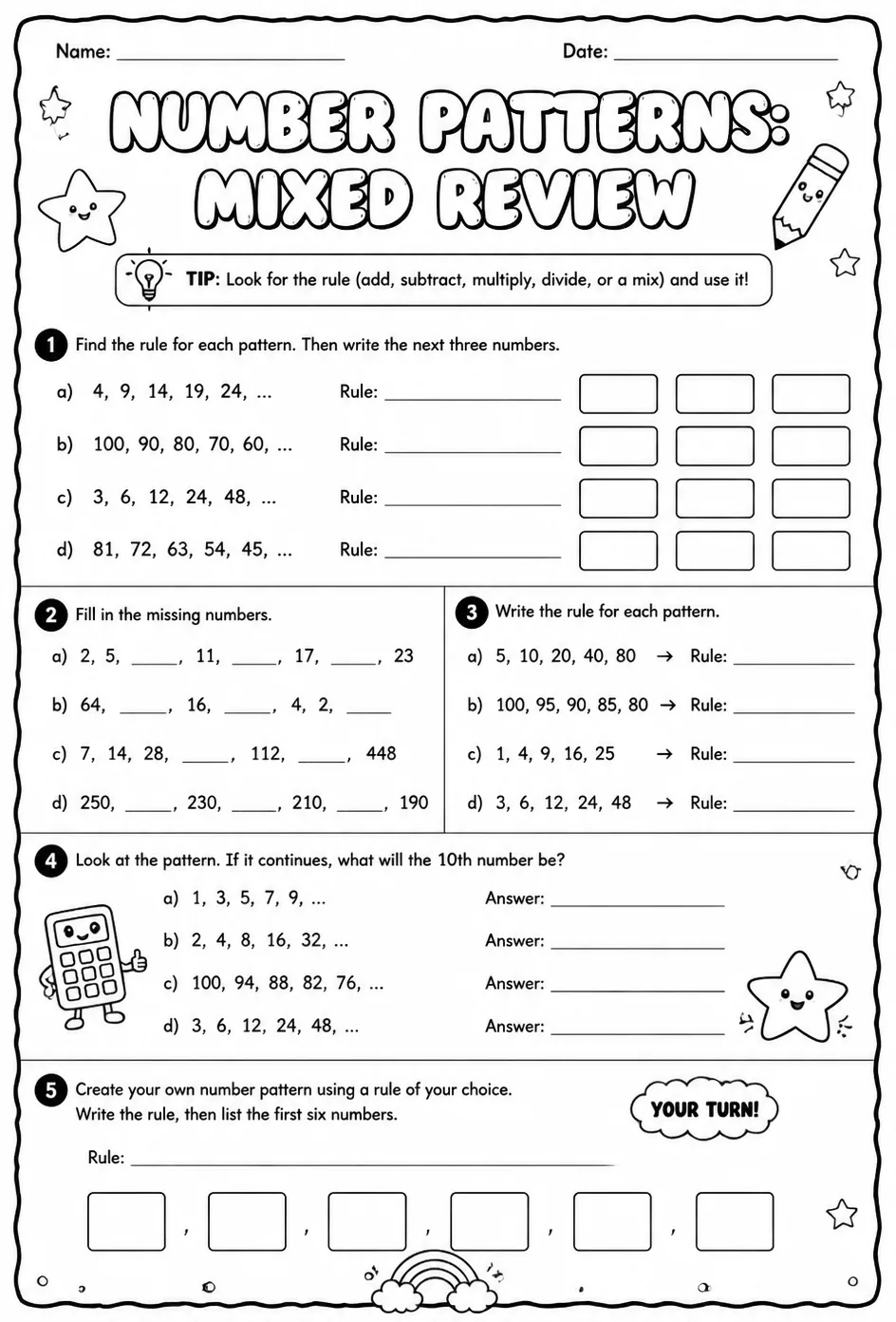 Number patterns: mixed review