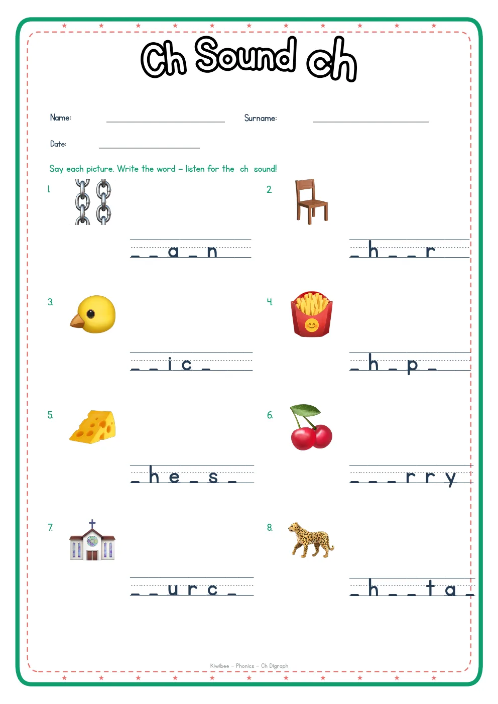 CH Digraph β Phonics Worksheet
