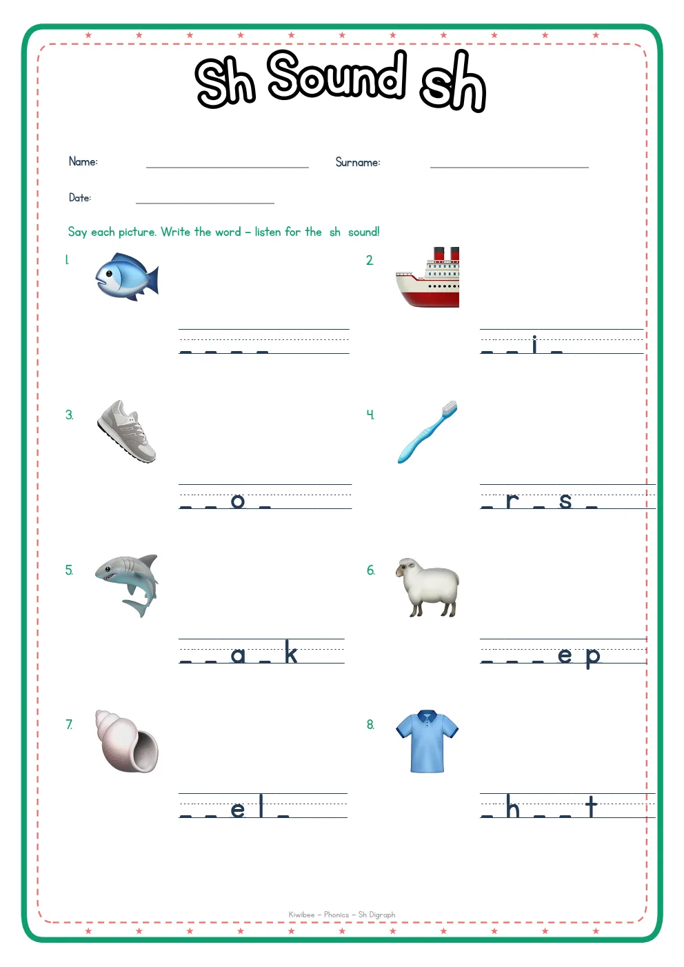 SH Digraph β Phonics Worksheet