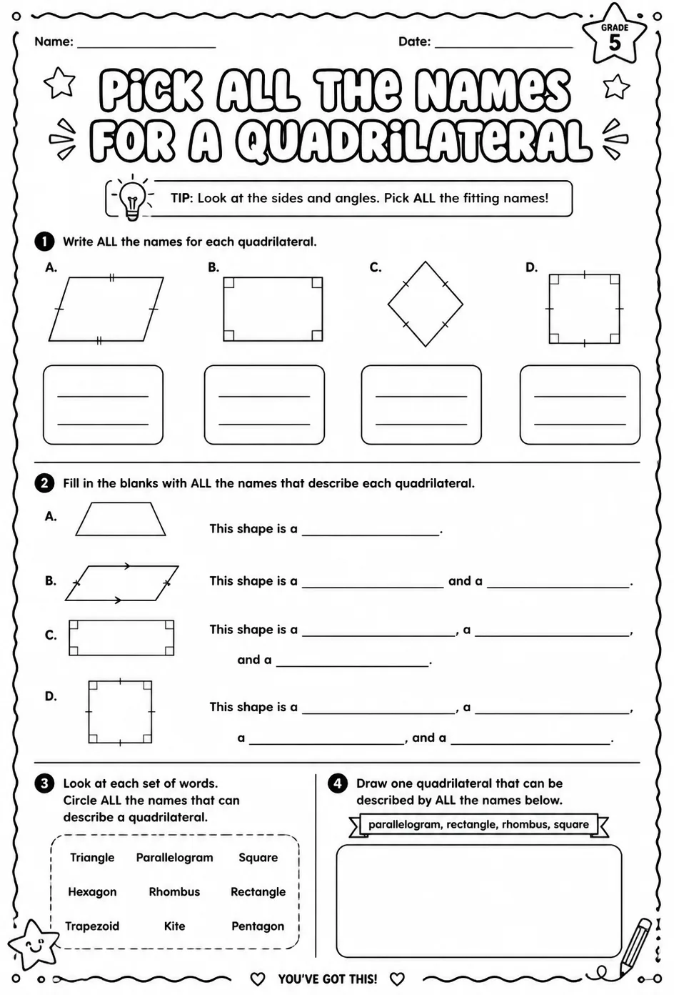Pick all the names for a quadrilateral