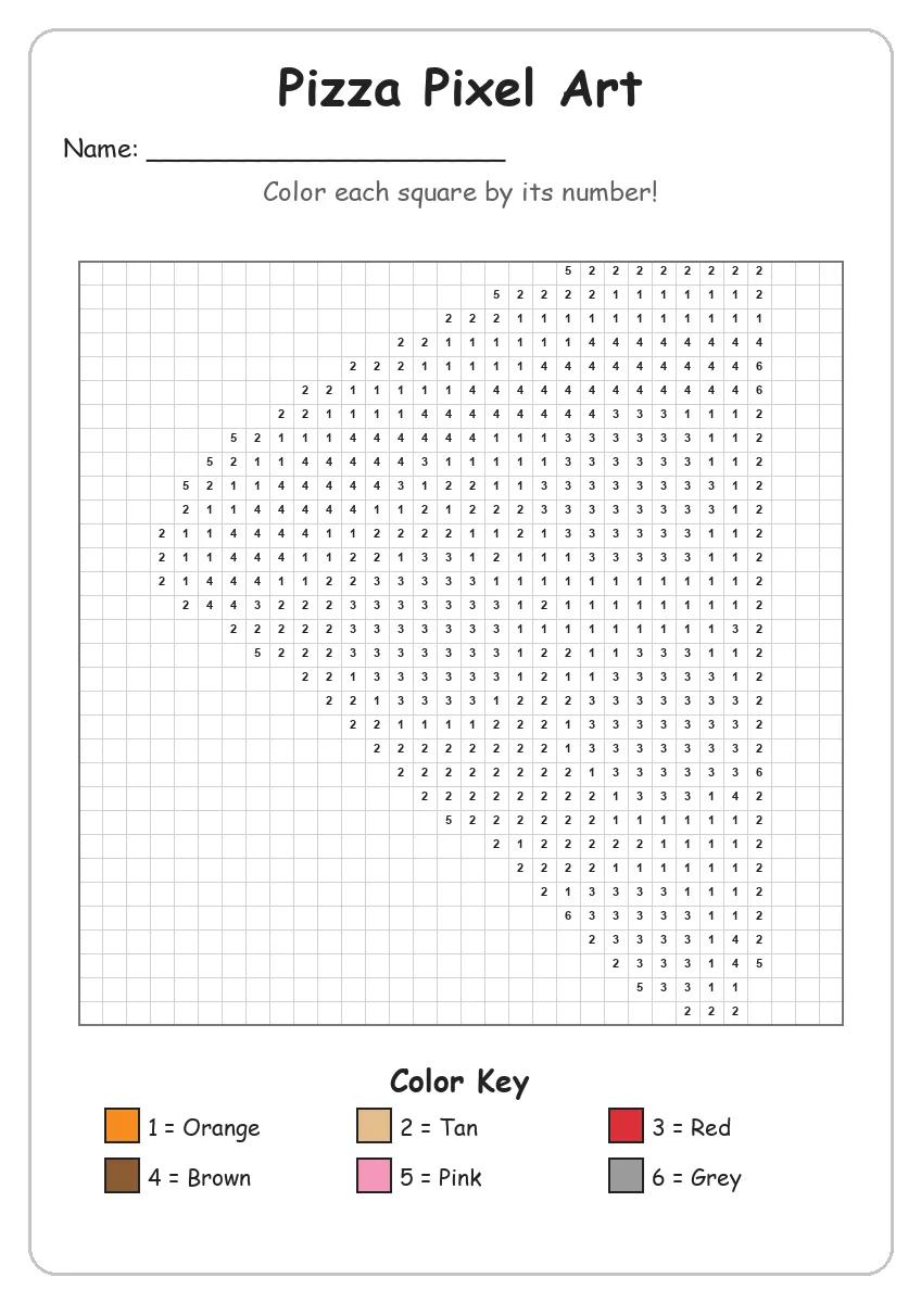 Pizza Pixel Art — Color by Number (Grade 2)