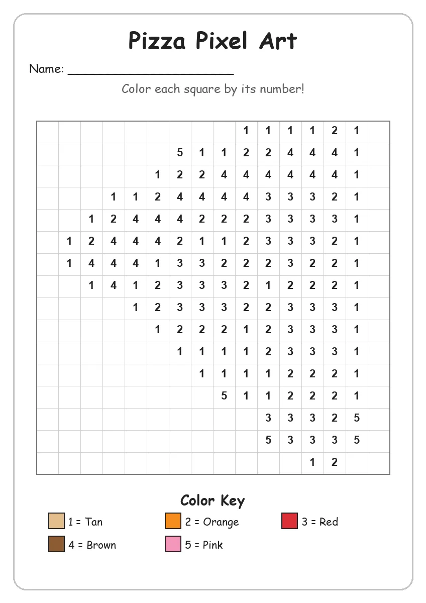 Pizza Pixel Art — Color by Number (Kindergarten)