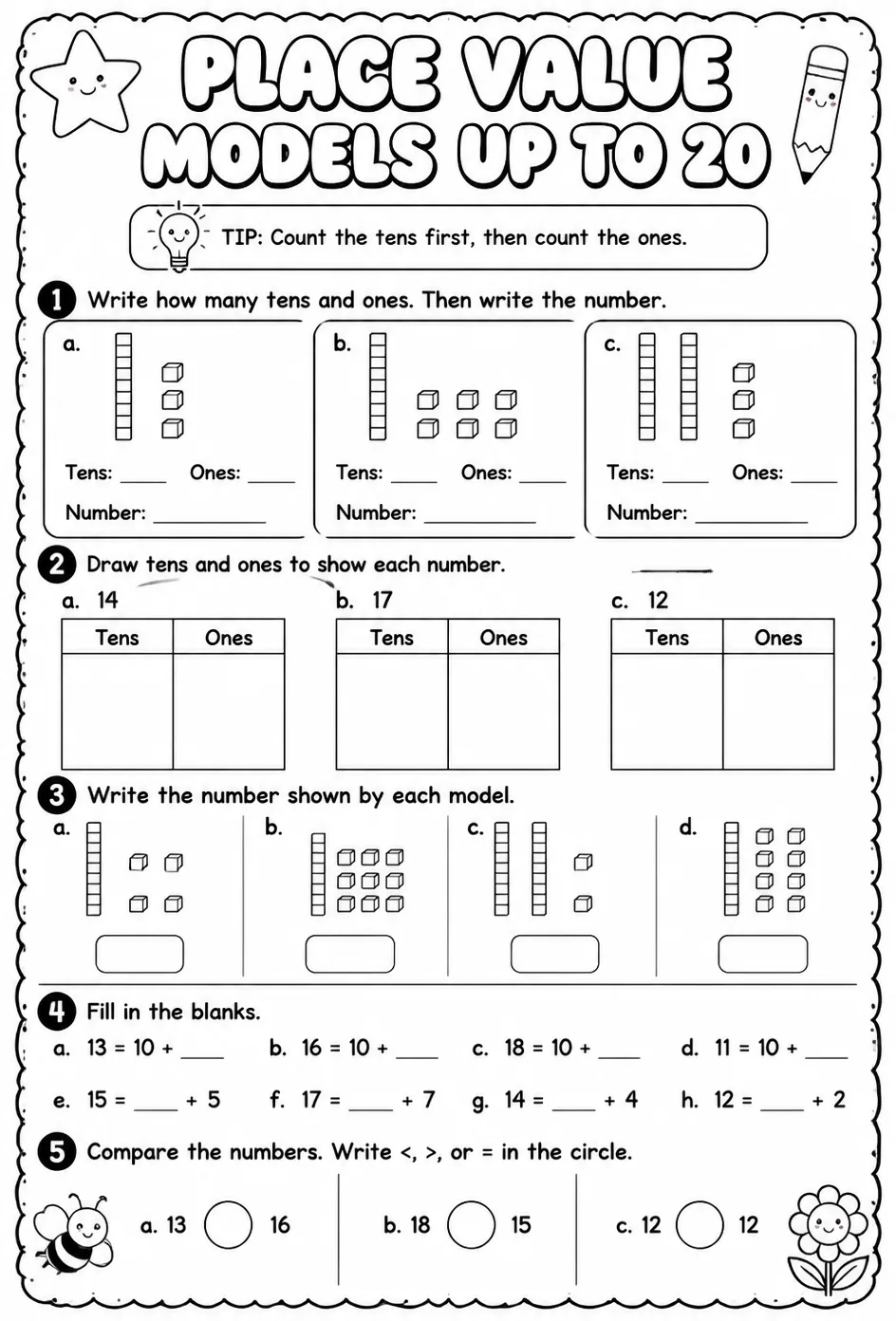 Place value models up to 20