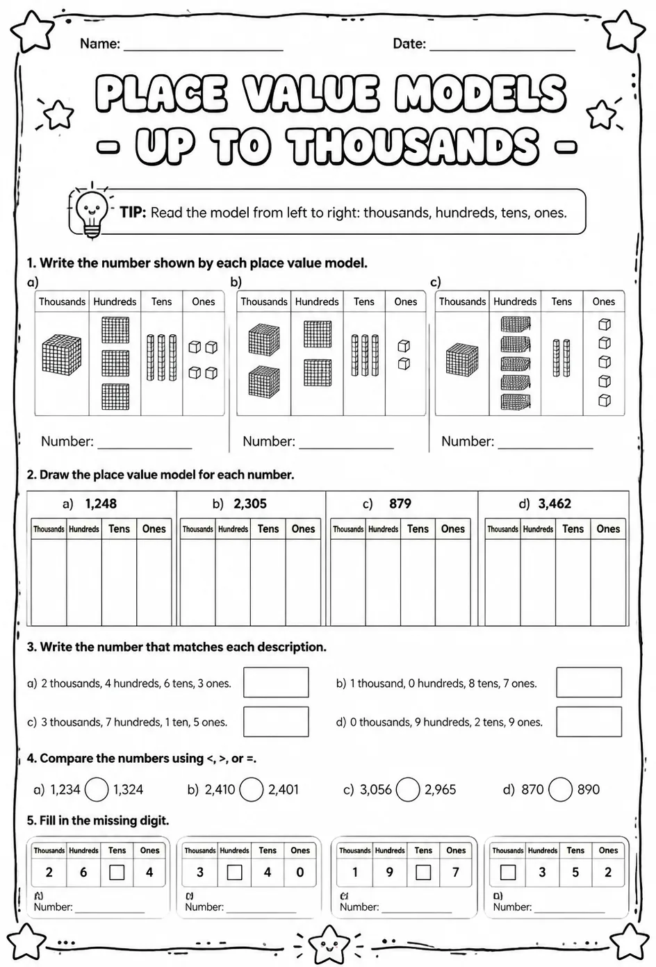 Place value models - up to thousands