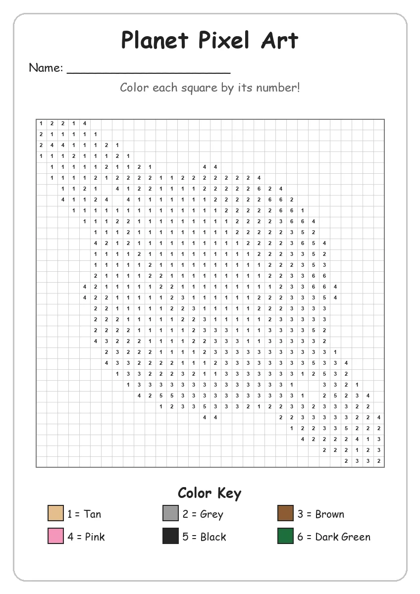 Planet Pixel Art — Color by Number (Grade 2)
