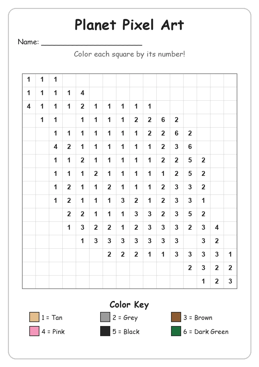 Planet Pixel Art — Color by Number (Kindergarten)