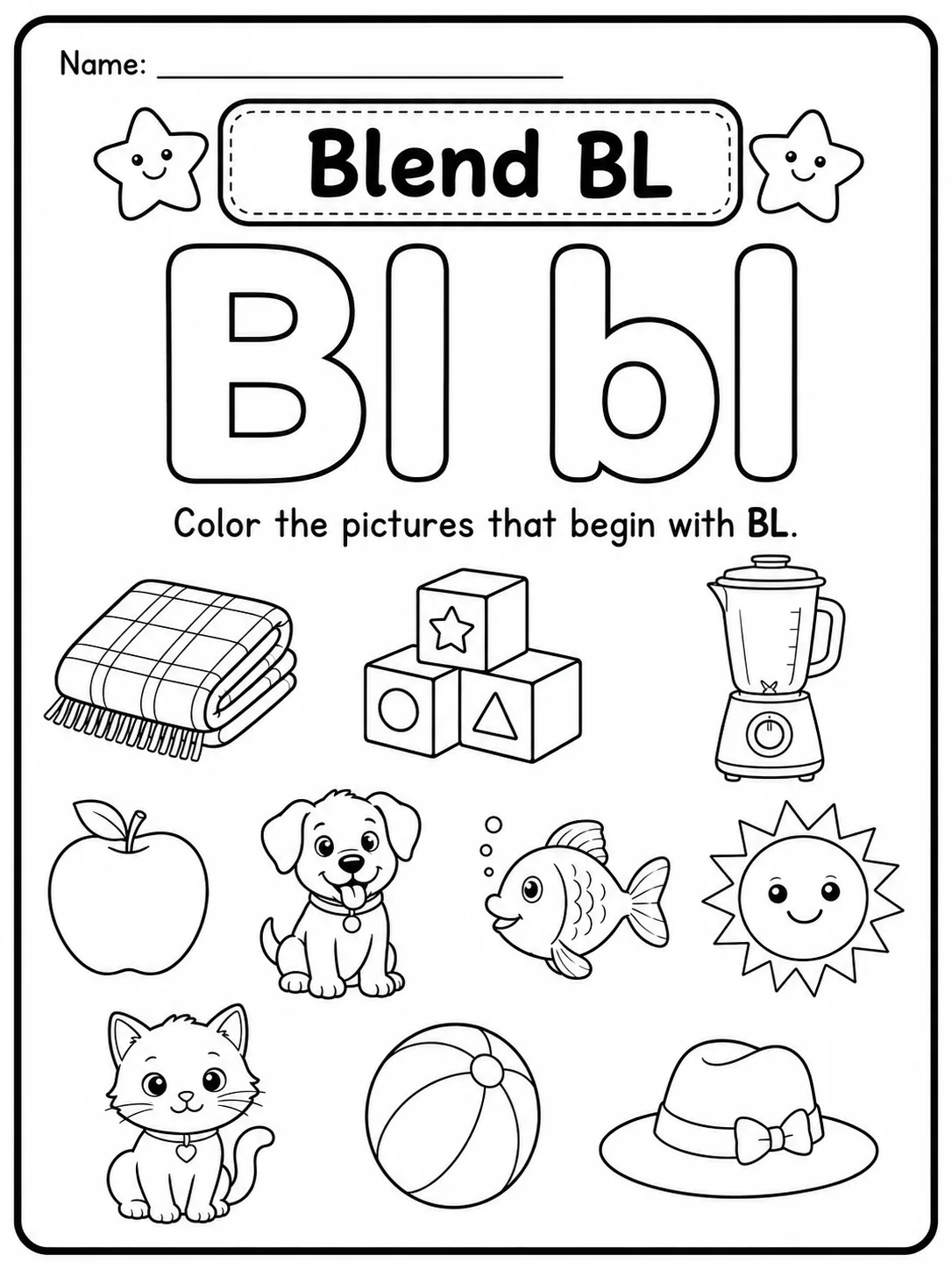 Grade 2 Beginning Sounds and Blends Coloring Worksheet Pack