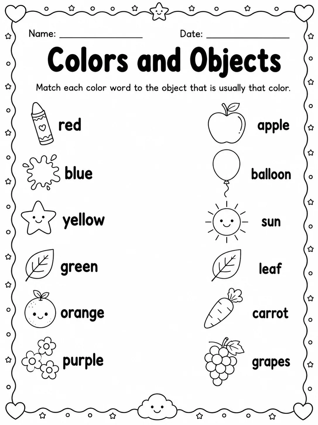 Colors and Objects Worksheet Pack