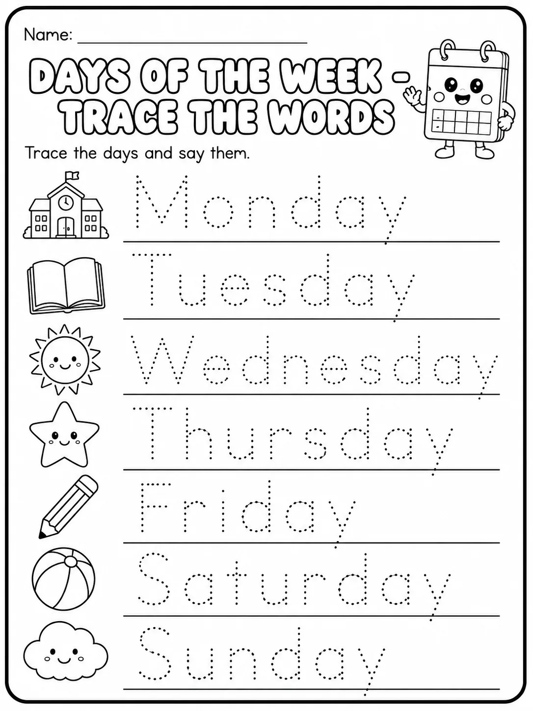 Days of the Week - Trace the Words Worksheet Pack
