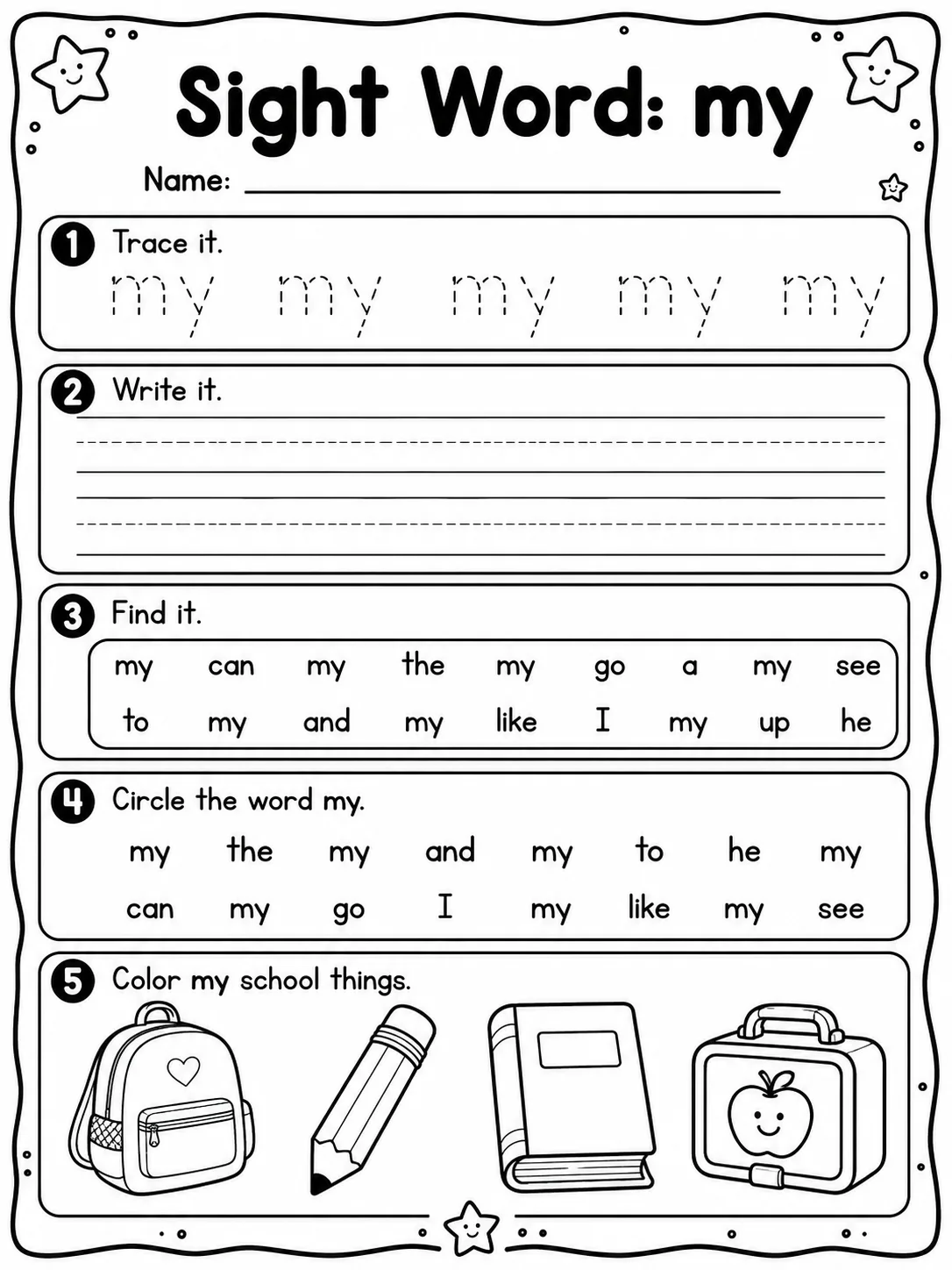 Sight Word: my Worksheet Pack