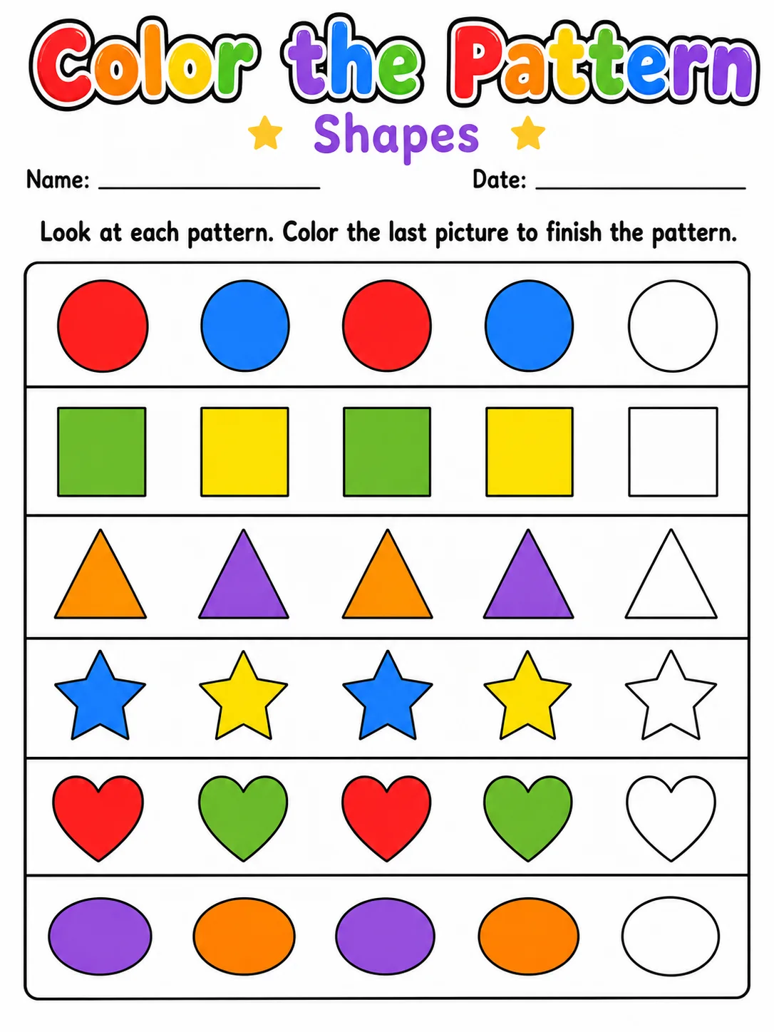 Grade 1 Shapes, Patterns and Picture Crossword Activity Pack