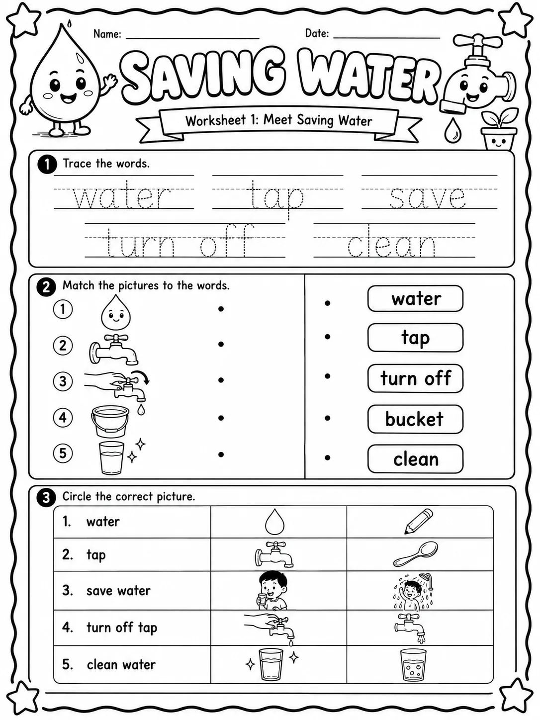 Saving Water Worksheet Pack