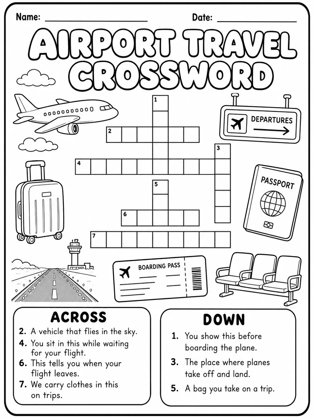 Airport Travel Crossword Worksheet