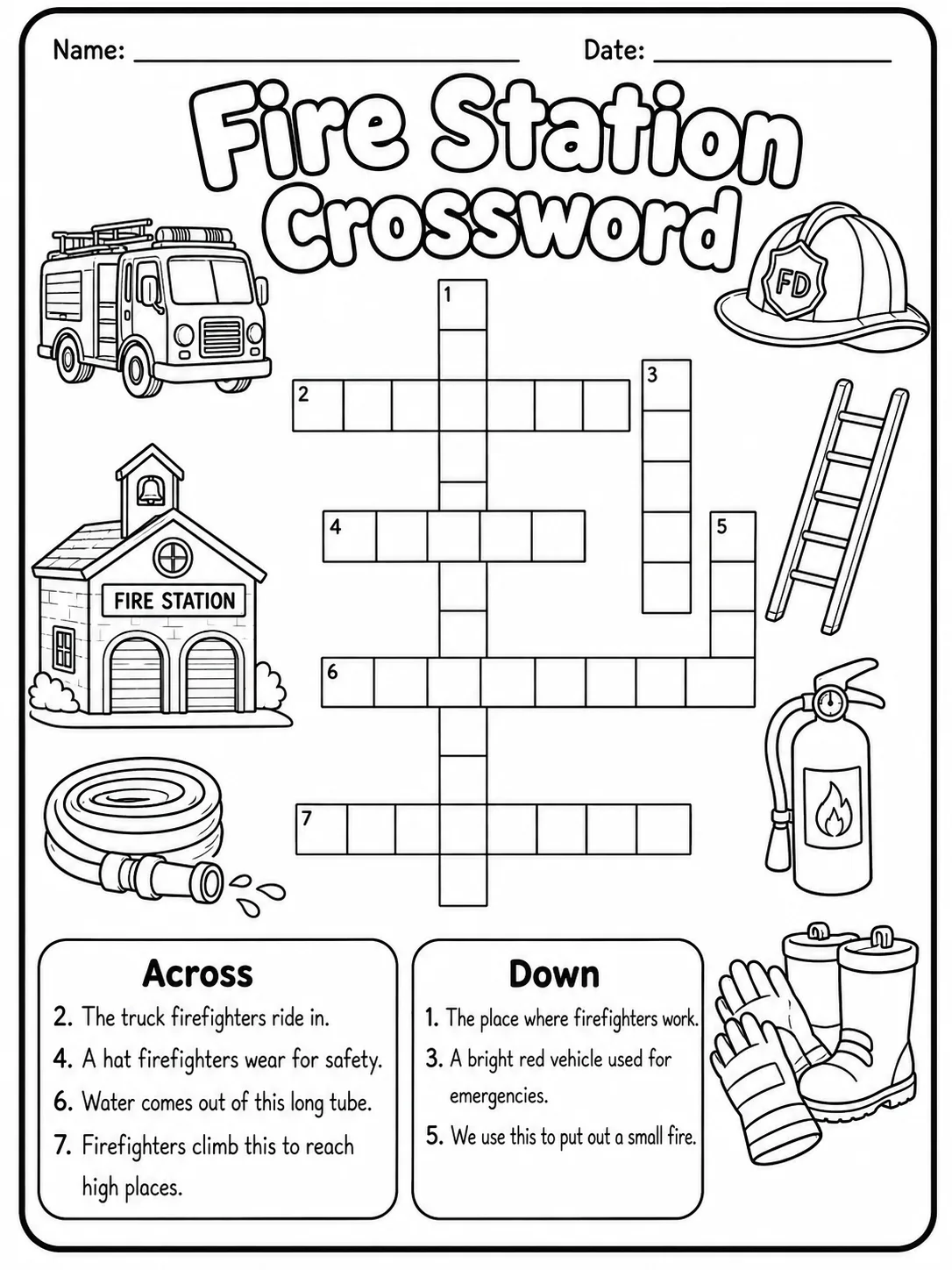 Fire Station Crossword Worksheet
