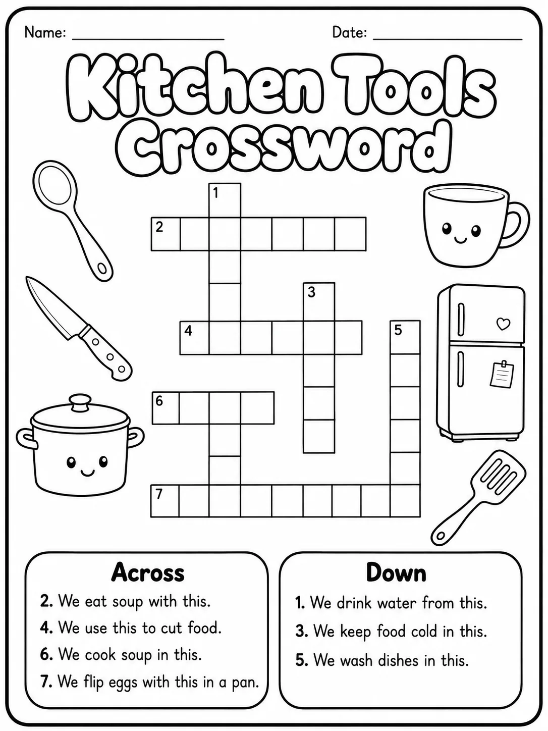 Kitchen Tools Crossword Worksheet