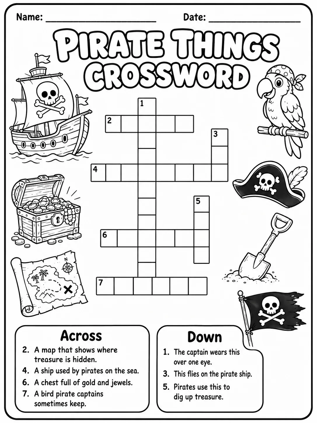 Pirate Things Crossword Worksheet