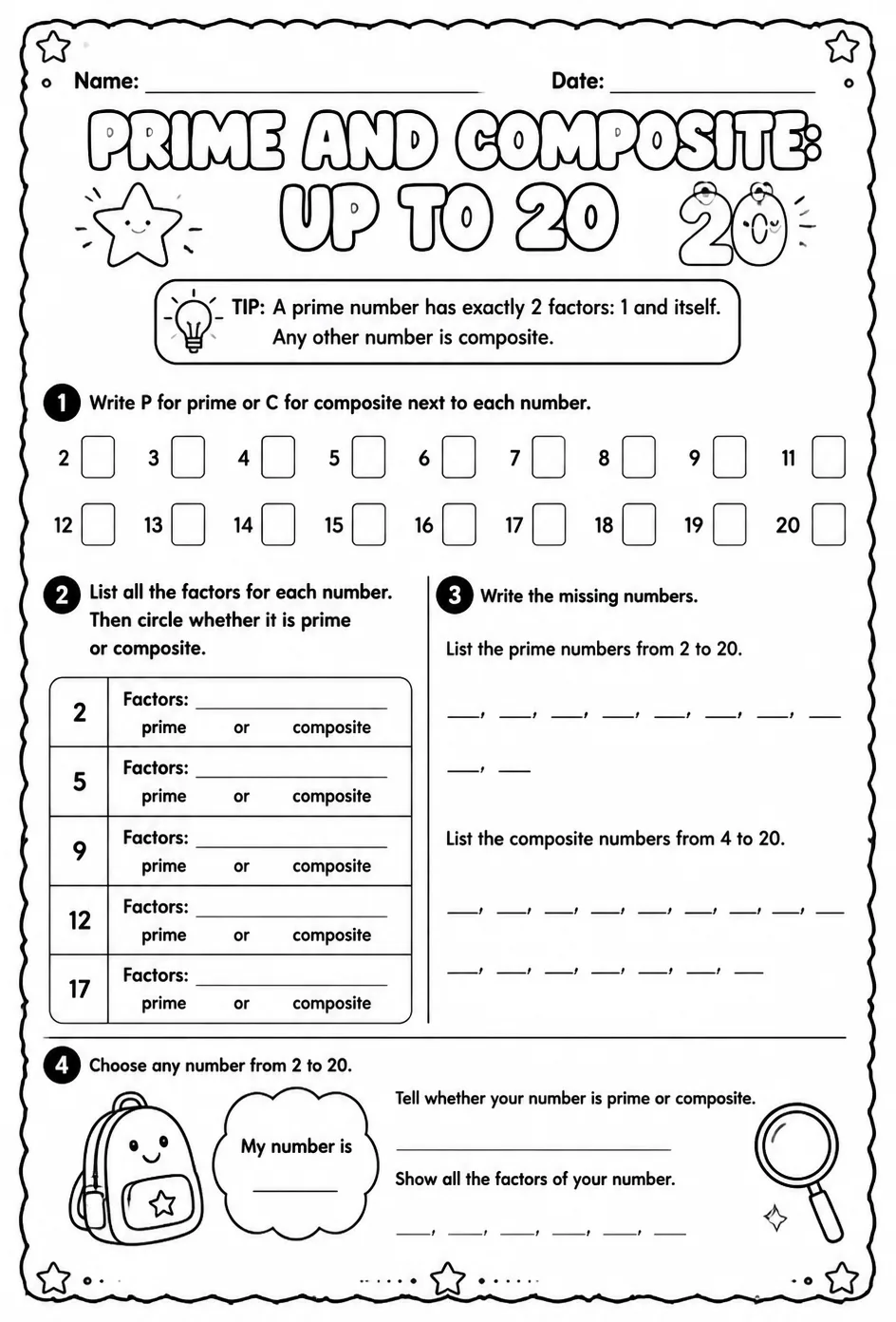 Prime and composite: up to 20