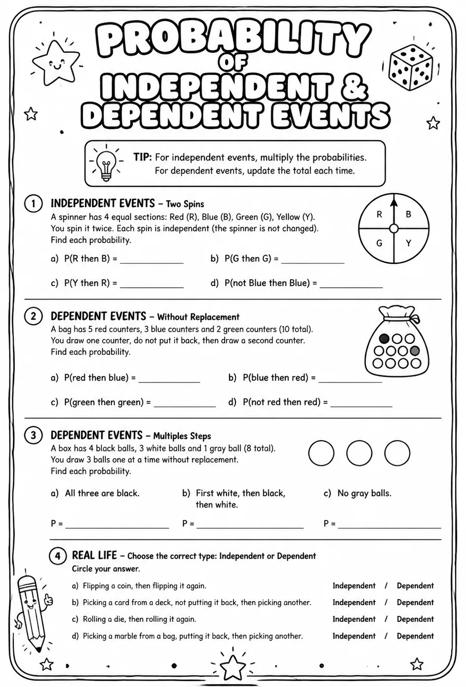 Probability of independent and dependent events