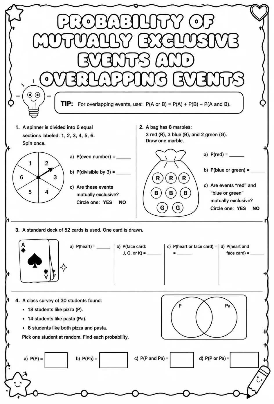 Probability of mutually exclusive events and overlapping events
