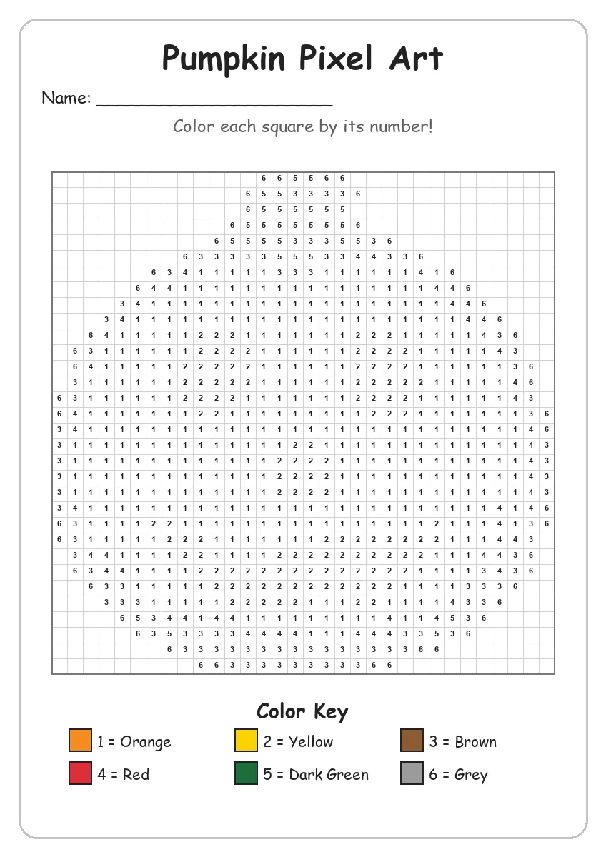 Pumpkin Pixel Art — Color by Number (Grade 2)