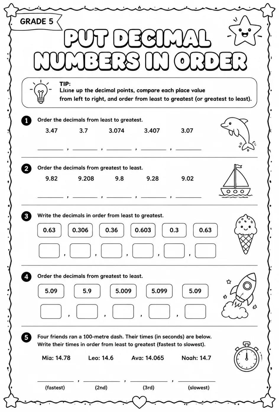 Put decimal numbers in order
