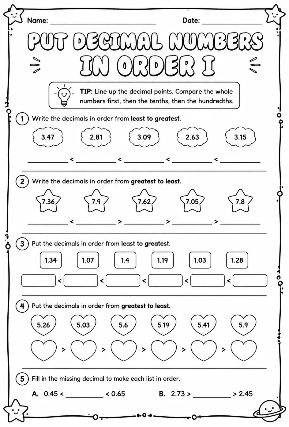 Put decimal numbers in order I